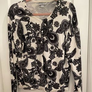 Croft & Barrow black and white paisley cardigan sweater. Size xl